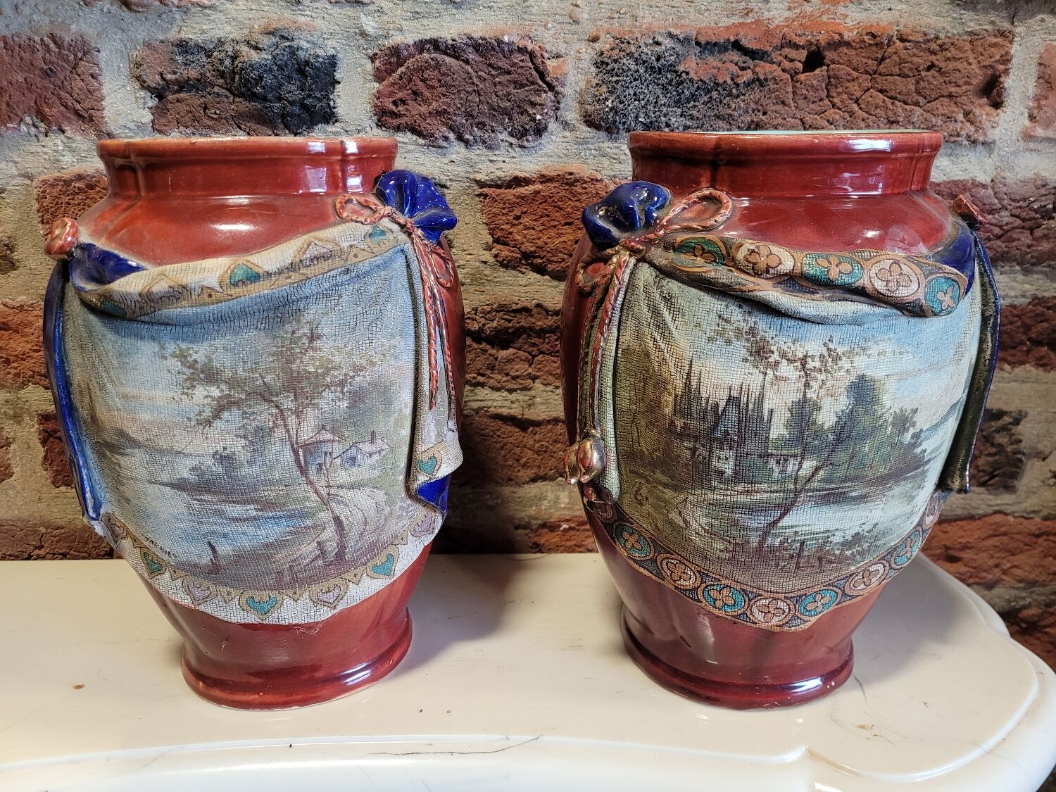 Pair of slip vases