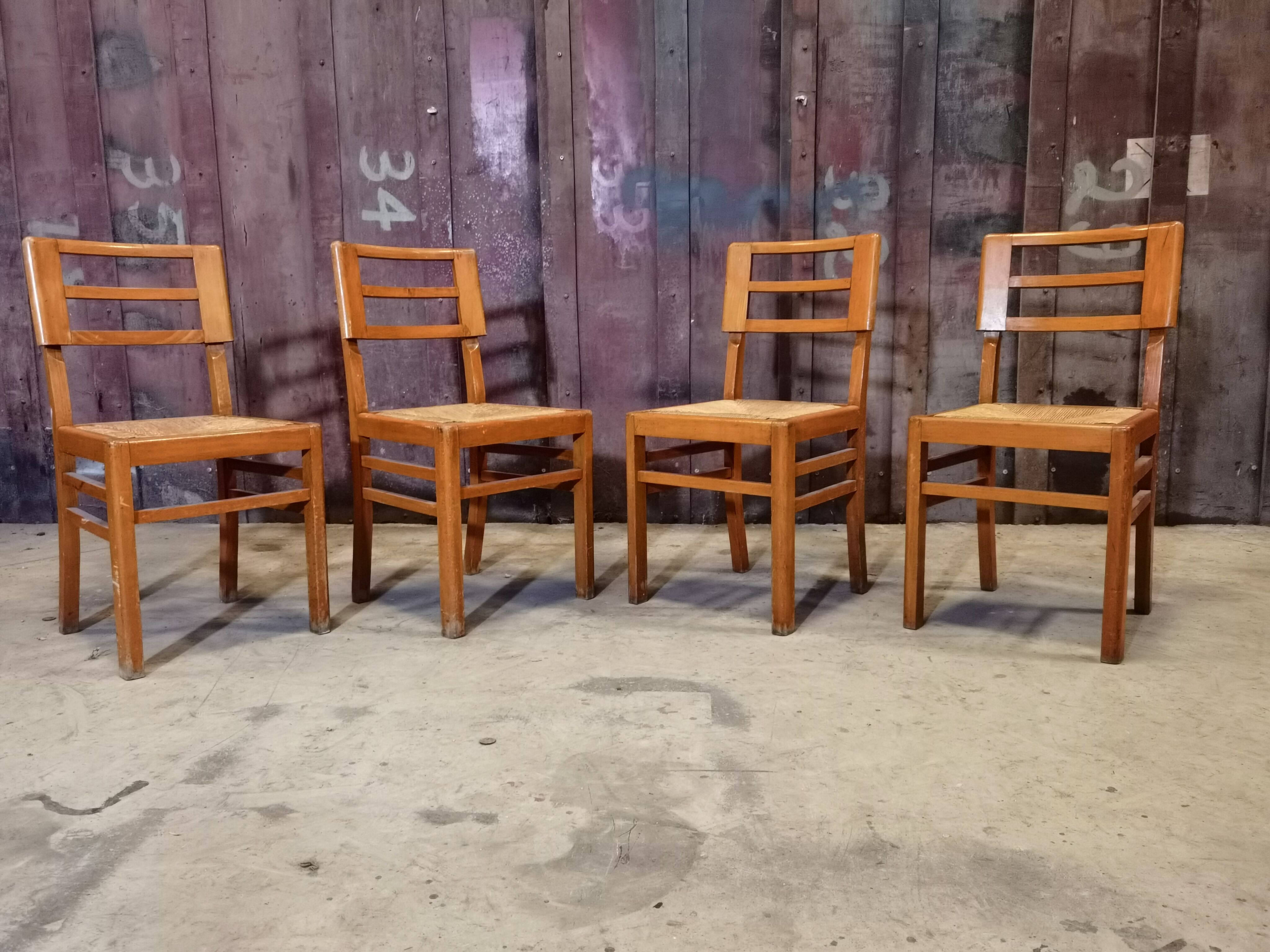 Set de 4 chaises paille de Pierre Cruège