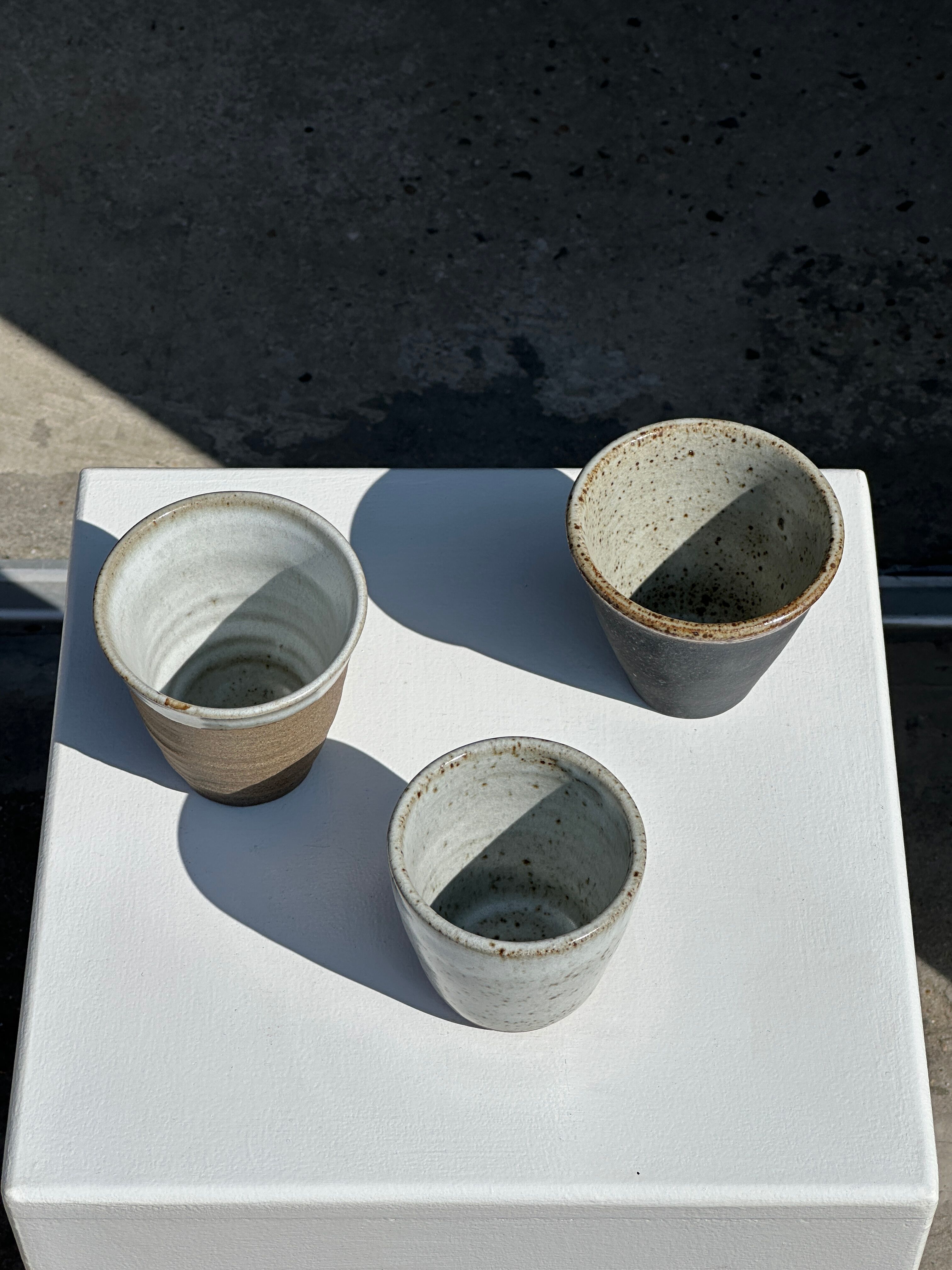 Set of 3 cups / mug in Indonesian ceramic (black, matte brown & speckled glazed)