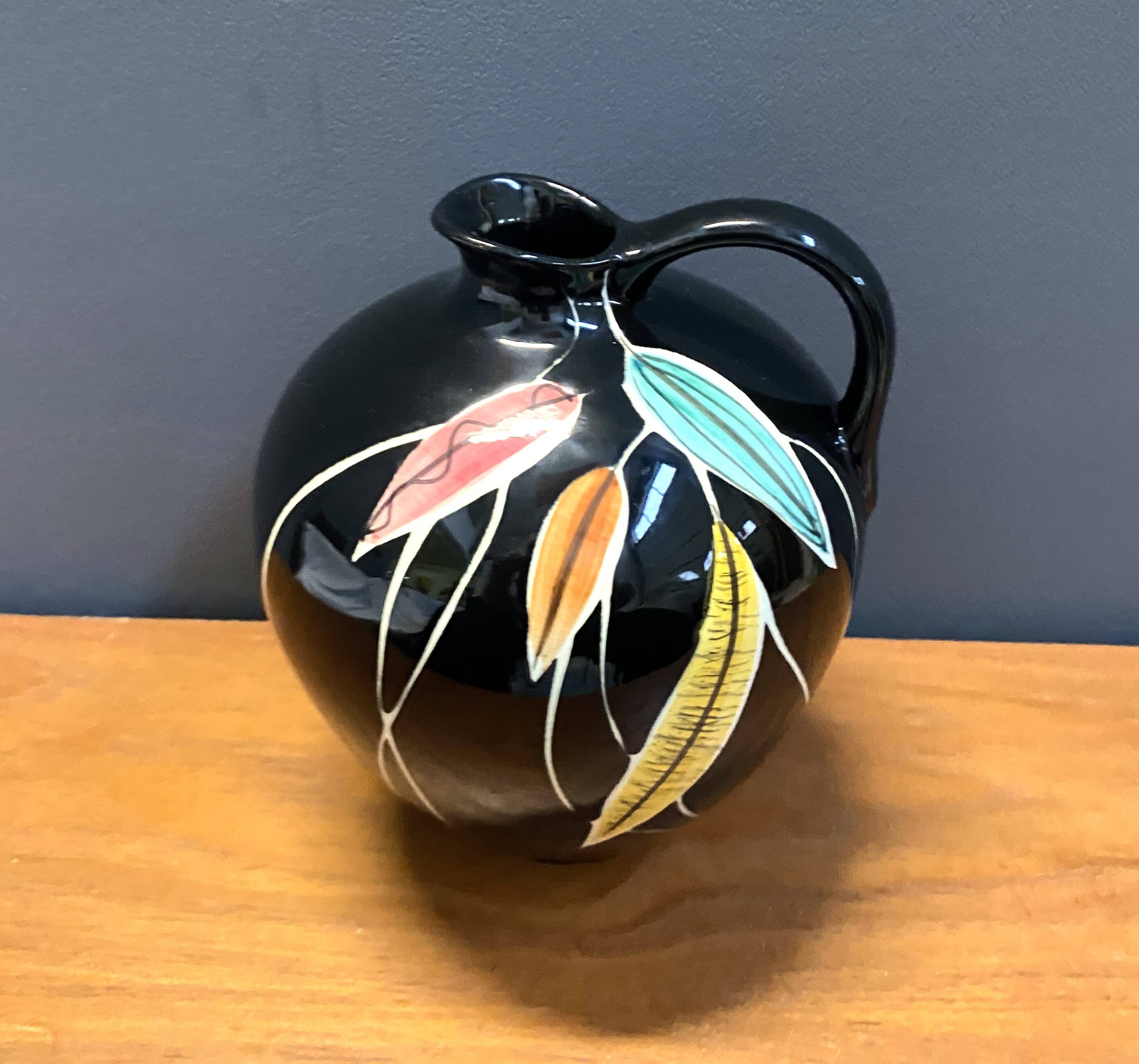 Vase by Georg Schmider Zell model 4089 Black with colorfull leaf patern