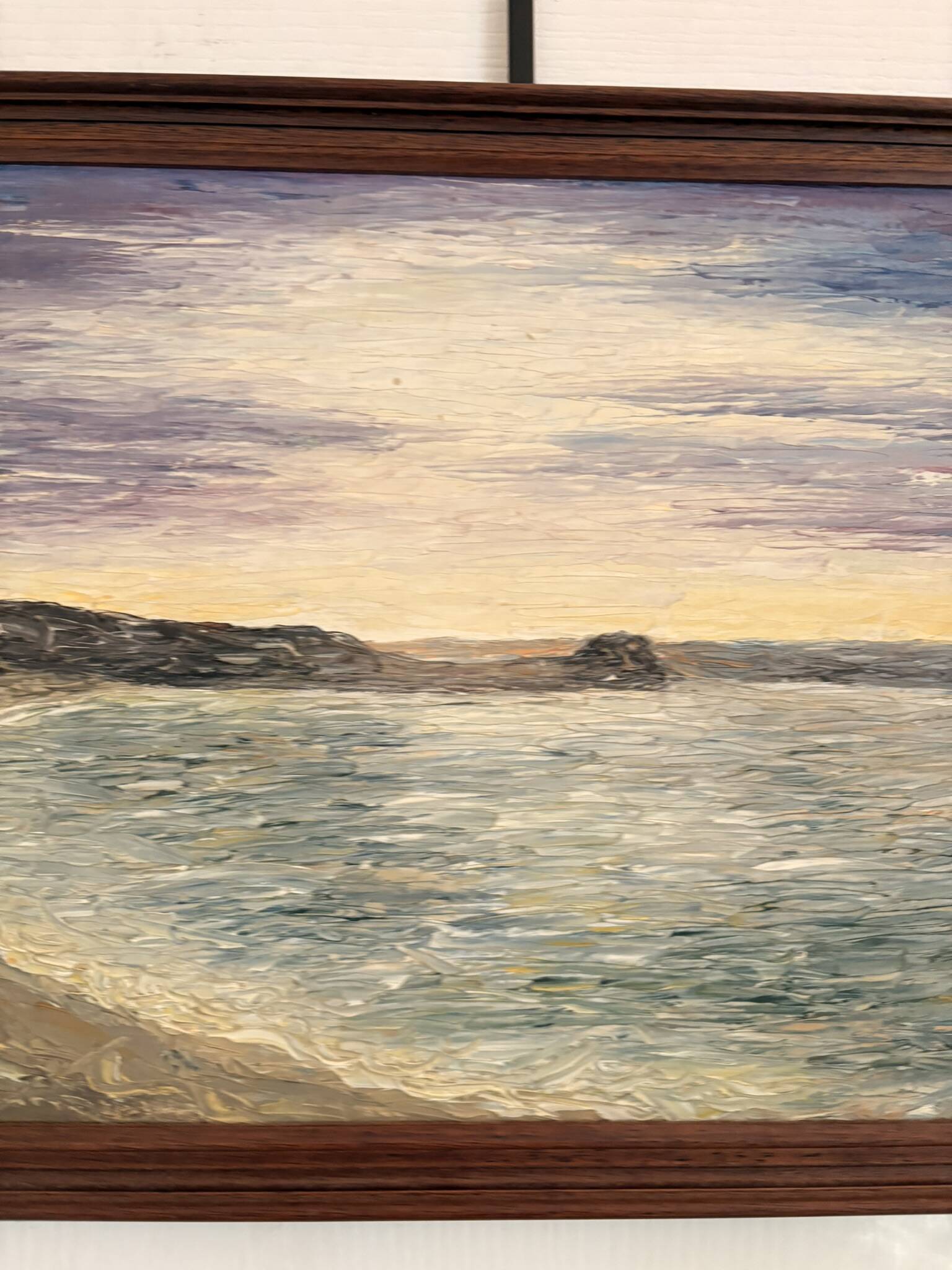 Oil painting knife beach sea sunset cliff signed canda