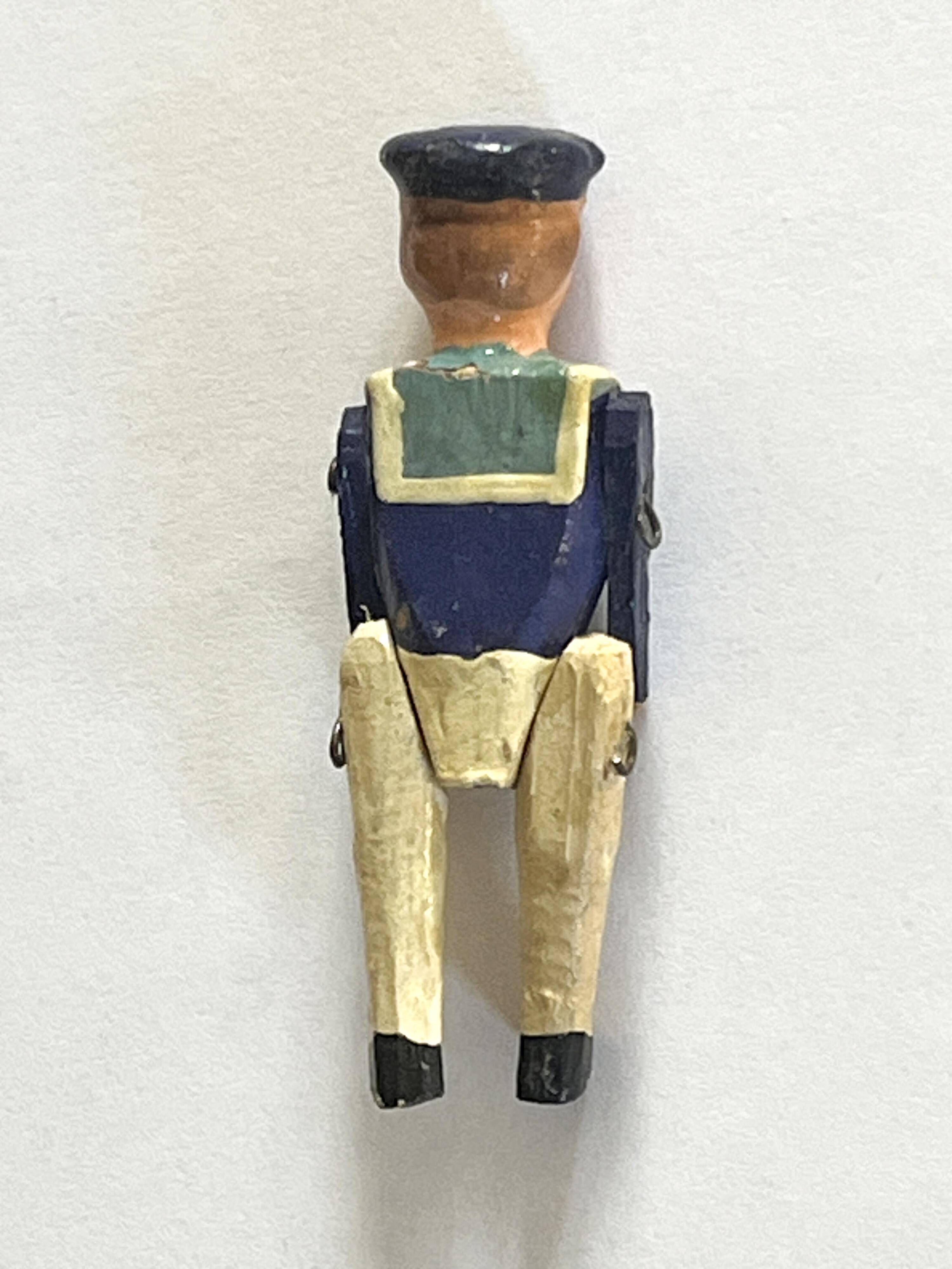 Painted wooden character, French brand Radiguet, vintage toy.
