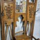 Vintage carved oak hall tree with mirror and coat hooks, early 20th century, 192 × 72 × 24 cm