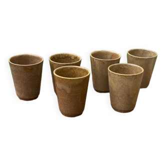 Set of 6 cups glass cups in glazed stoneware vintage Digoin 1970