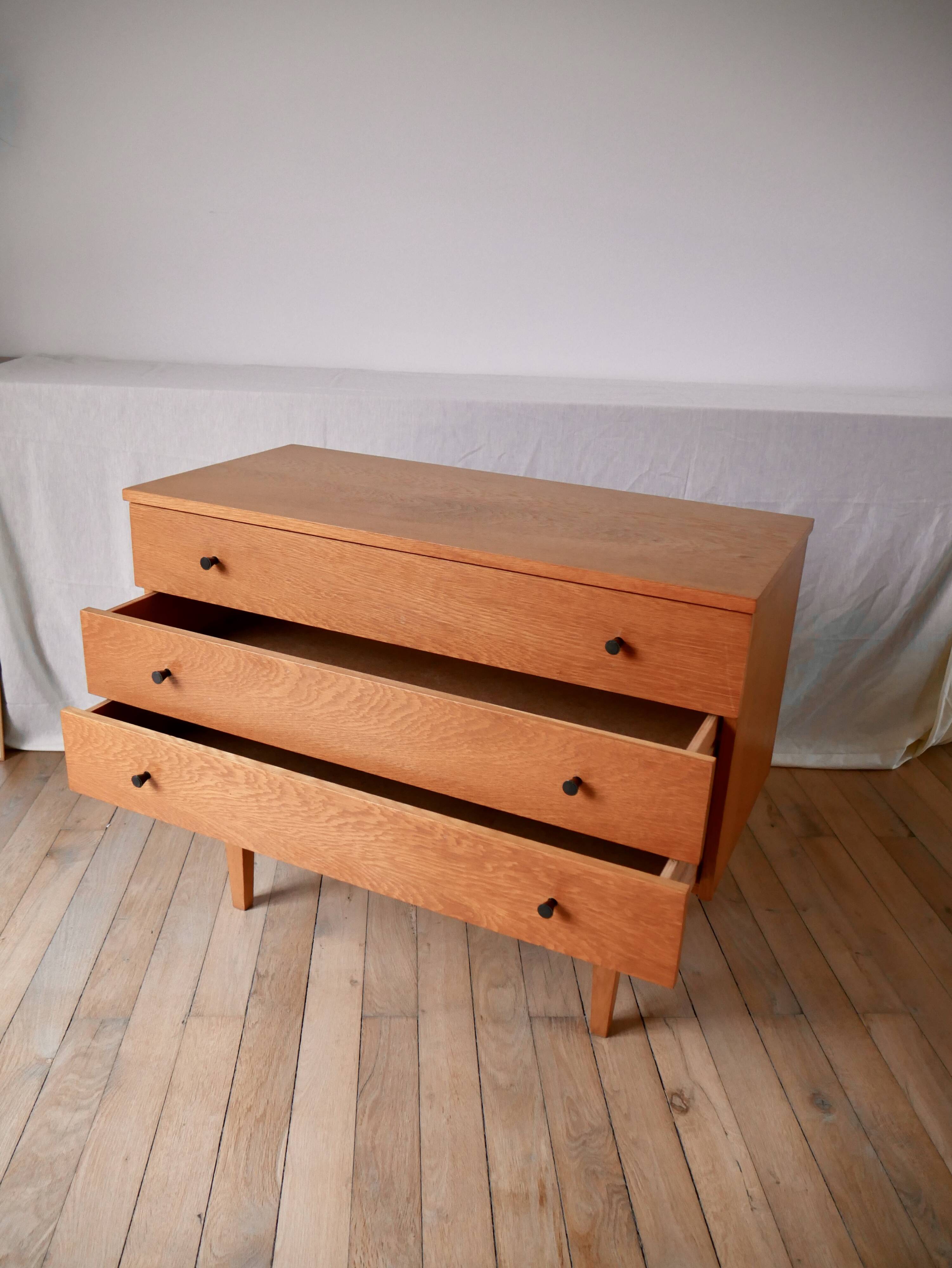 Scandinavian designer chest of drawers in blond oak Mid-Century Circa 1950