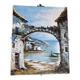 Tableau huile sur toile motif marin, signée