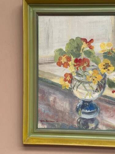 Swedish Oil on Panel "Flower Vase" by Sven Oswaldsson 47, Signed, Framed 44×49cm