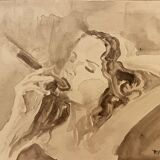 Watercolor Painting Signed “the smoker of Havanas” Cuba