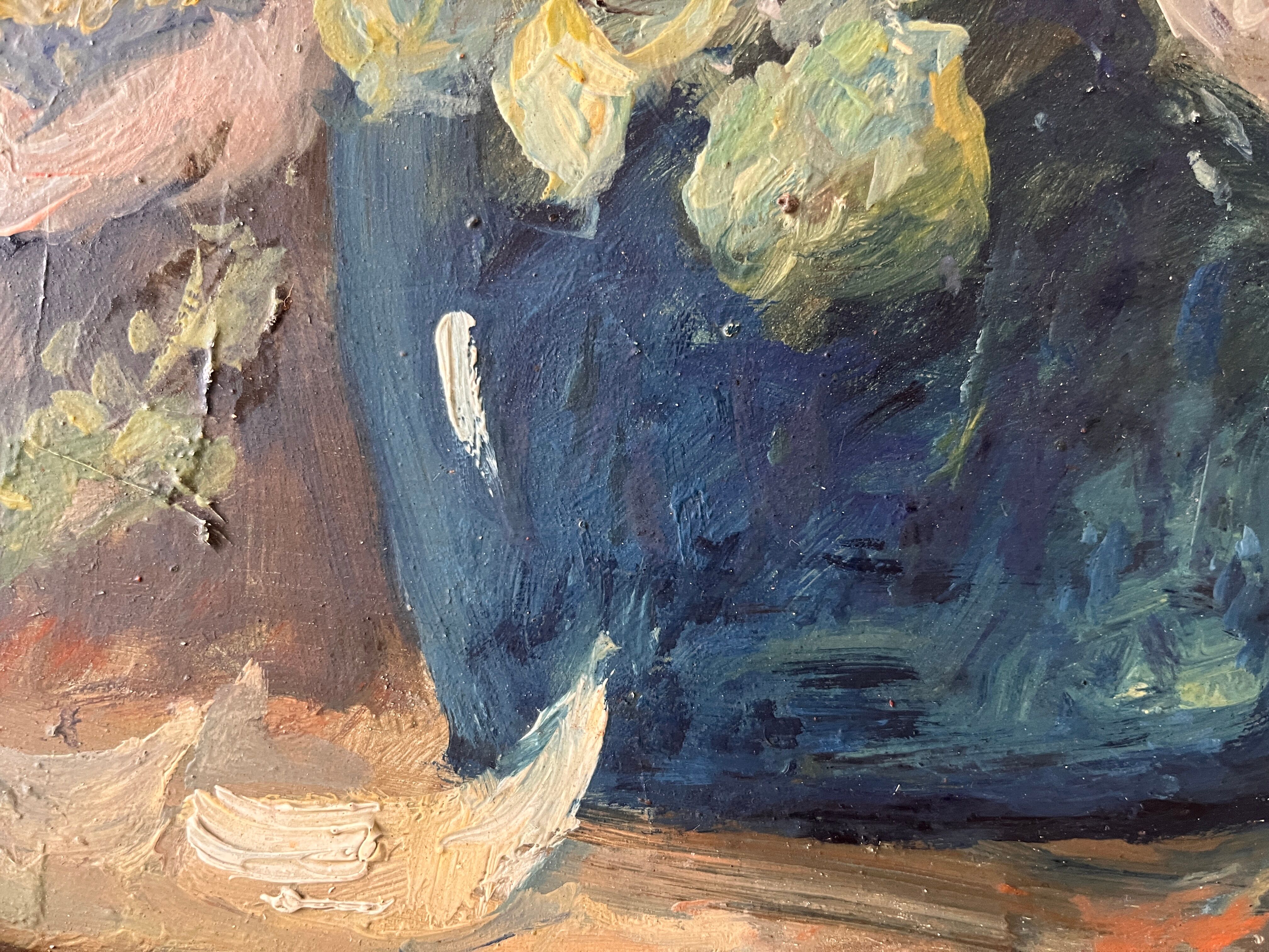Still life with flowers, oil on panel circa 1930