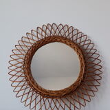 Vintage wicker sun mirror 45x45cm