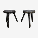 Pair of antique stools in carved solid oak