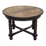 Oak pedestal table with turned legs from the 1950s