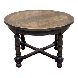 Oak pedestal table with turned legs from the 1950s