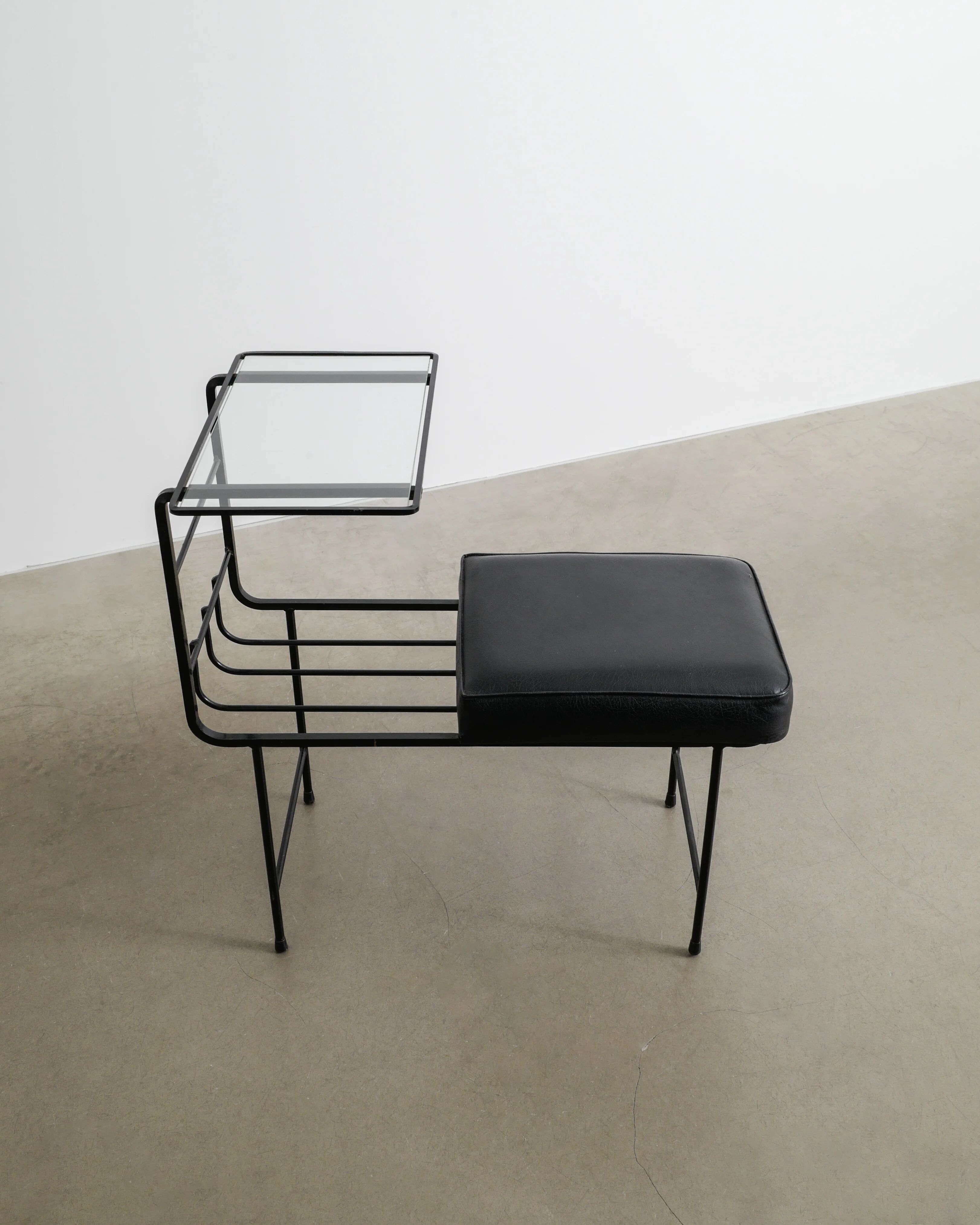 Black French Mid CenturyConsole Bench Table by Mathieu Matégot , 1950s