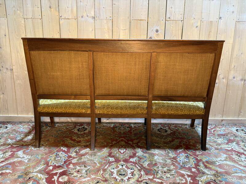 Banquette - Canapé époque Restaurarion en velours de gêne jaune 1830