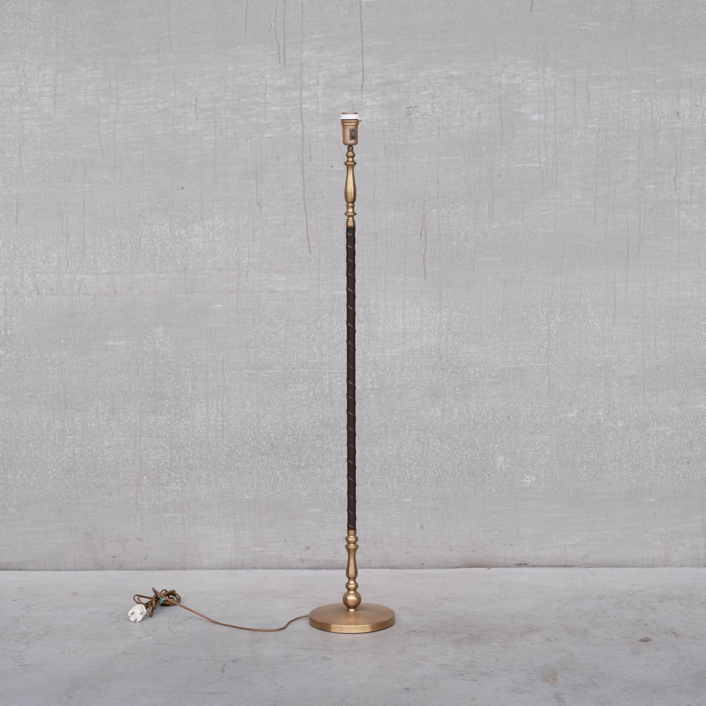 Pair of Leather and Brass Mid-Century Einar Bäckström Floor Lamps