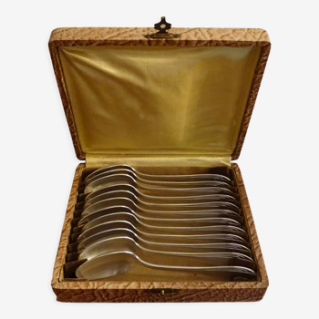12 Art Deco dessert spoons hallmarked in silver metal - In case - 1920