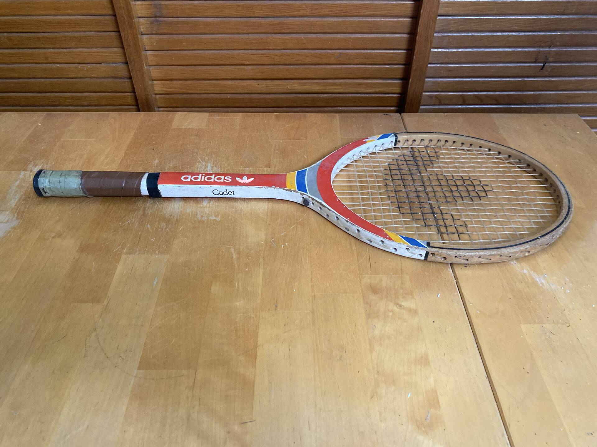Vintage ADIDAS Cadet Wooden Tennis Racket + Sports Cover #E24
