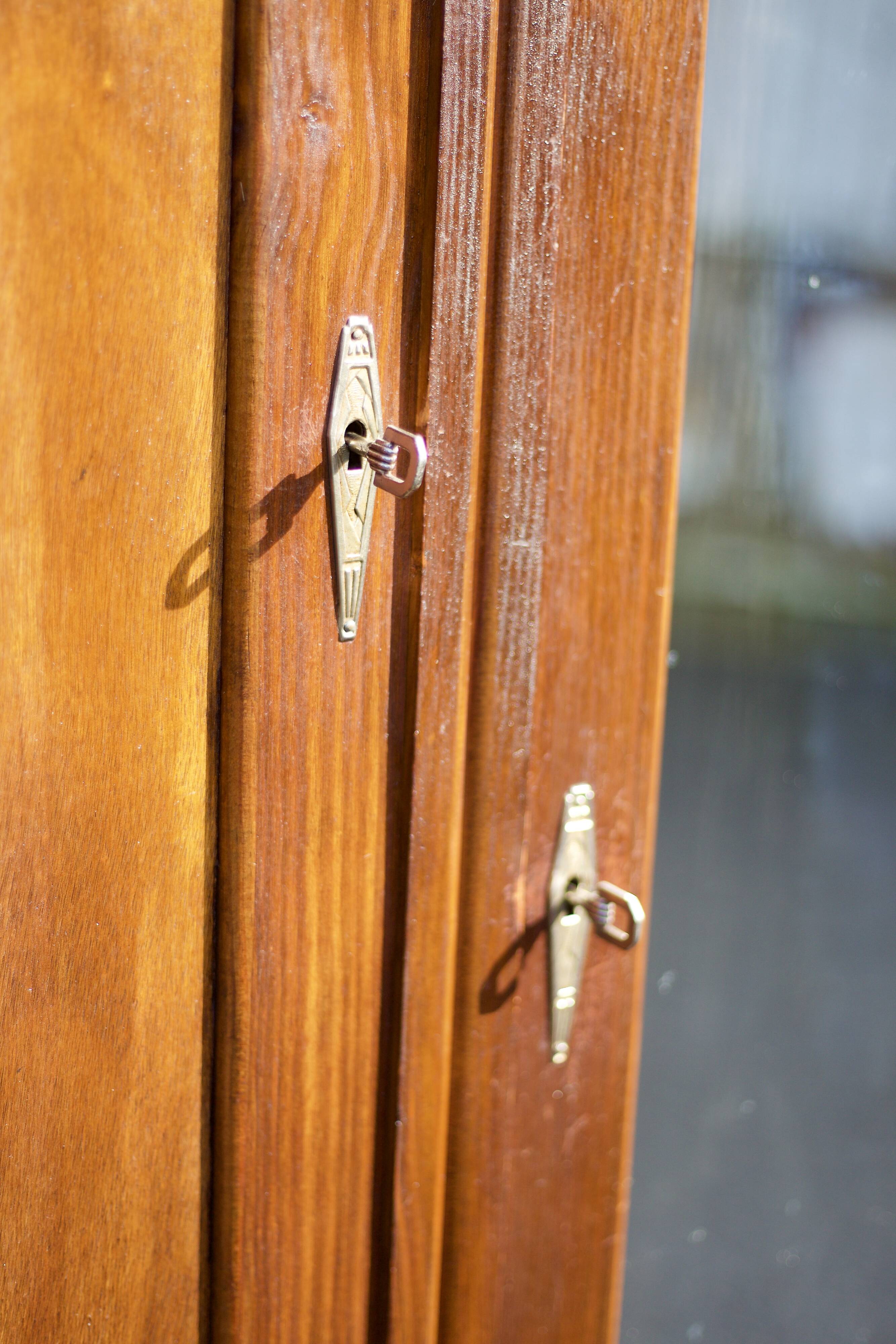Art deco wooden cabinet with mirror, wooden storage unit, vintage Parisian cabinet