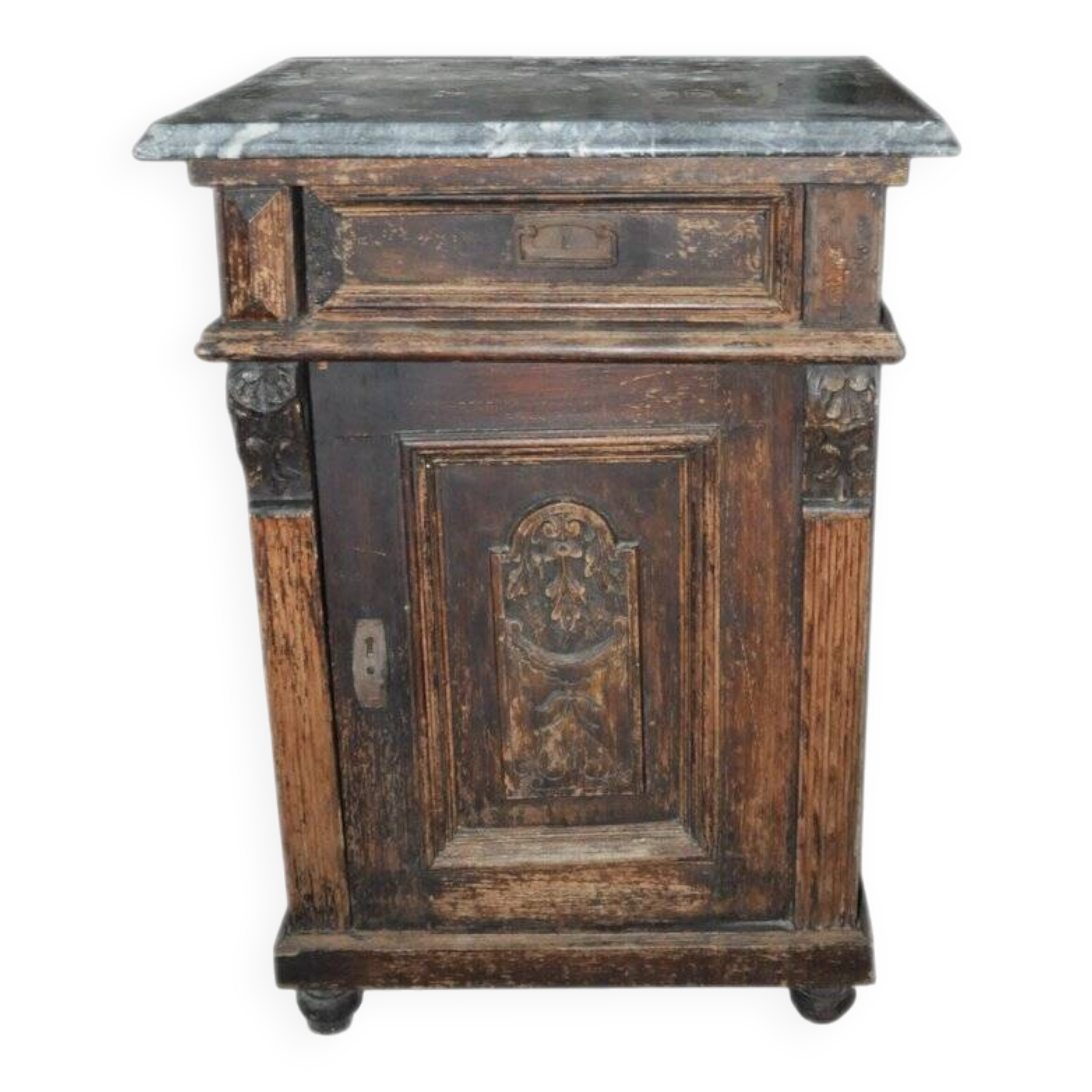 Antique German marble top nightstand, 1890s