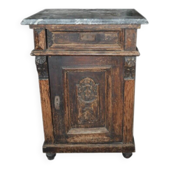 Table de chevet allemande ancienne avec plateau en marbre, années 1890