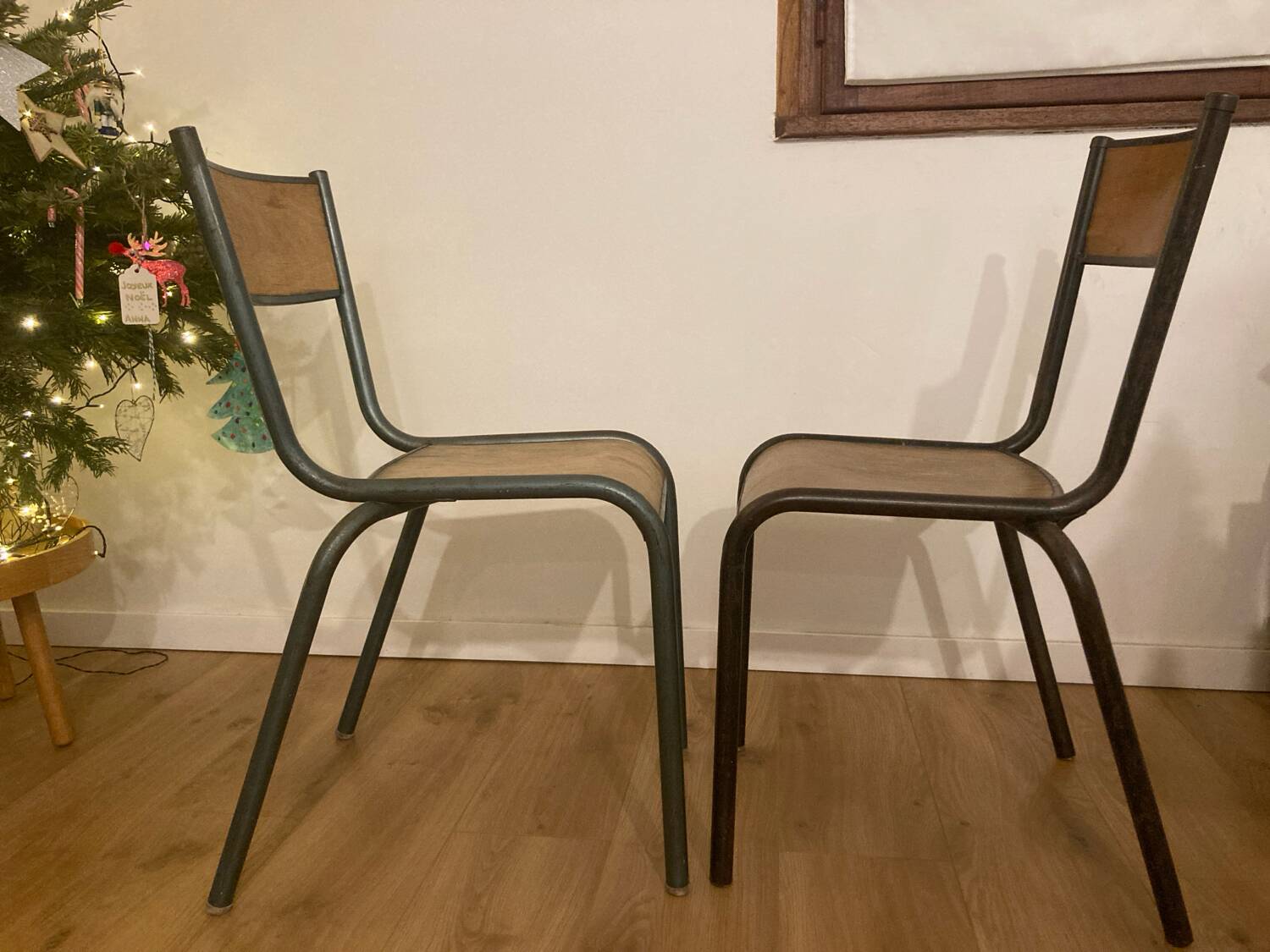 2 vintage school chairs