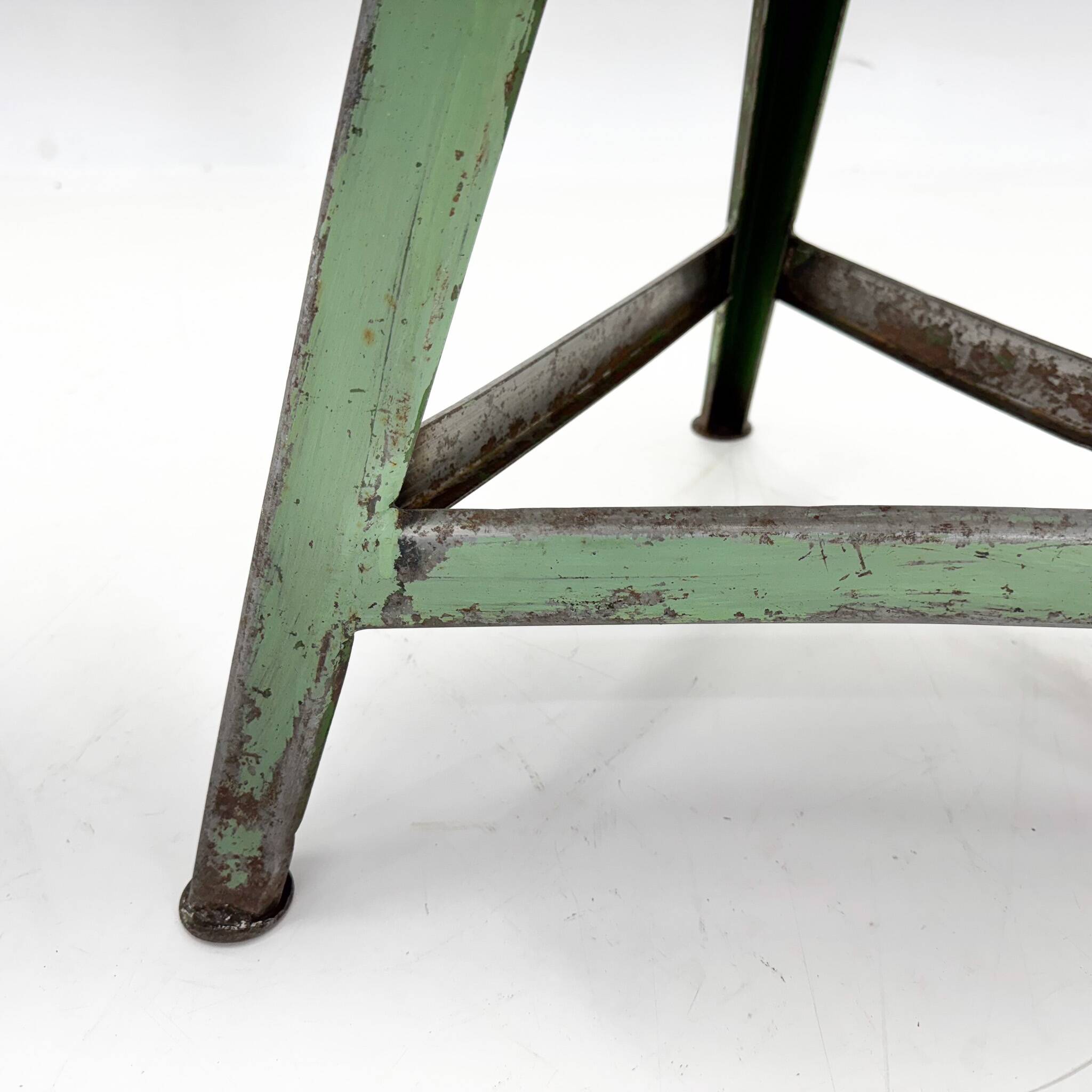Vintage industrial steel & wood tripod stool, 1950's