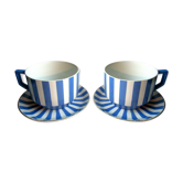 Lot of 2 large chocolate cups with saucers, FOX TROTT of SARREGUEMINES