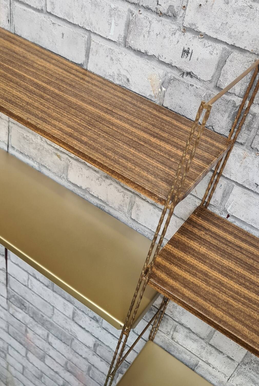 String metal shelf 1960 faux wood