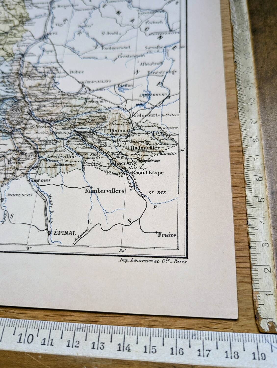 Printed in 1889, Meurthe-et-Moselle, old map.