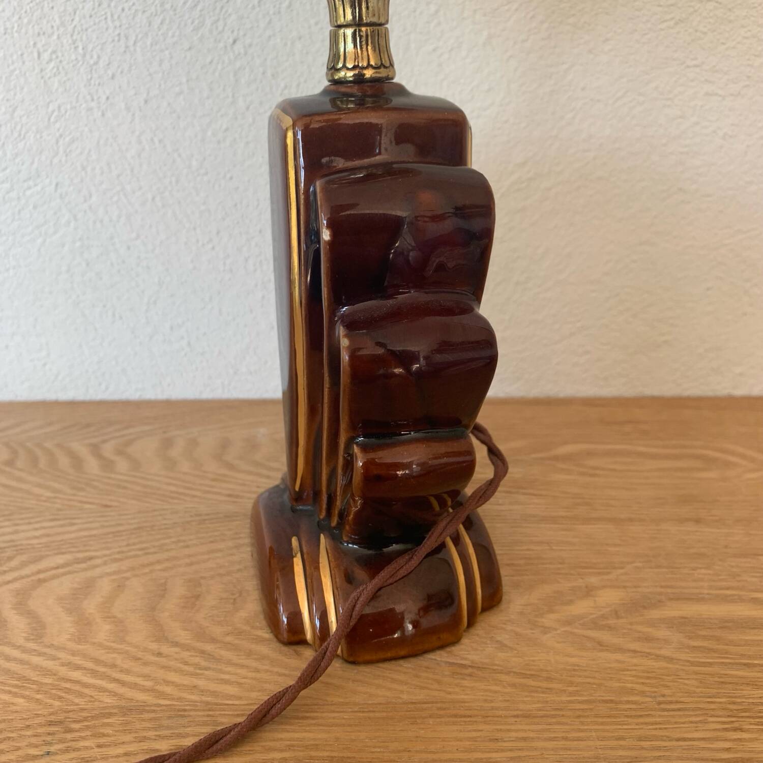 ▪️Art Deco Ceramic and Globe Lamp Stylized Shell Brown and Gold