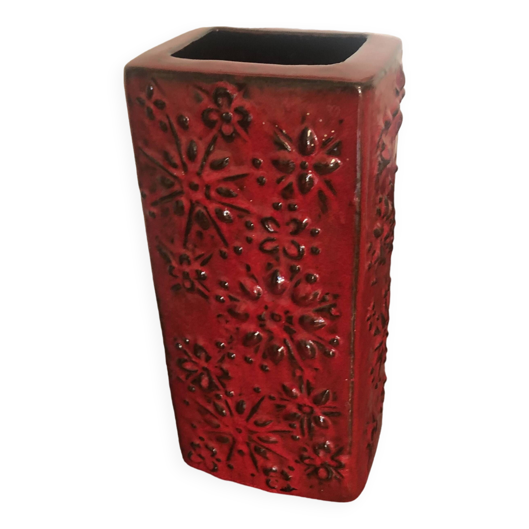 West Germany red ceramic vase 60s vintage