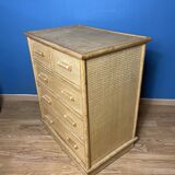 Commode vintage en rotin naturel