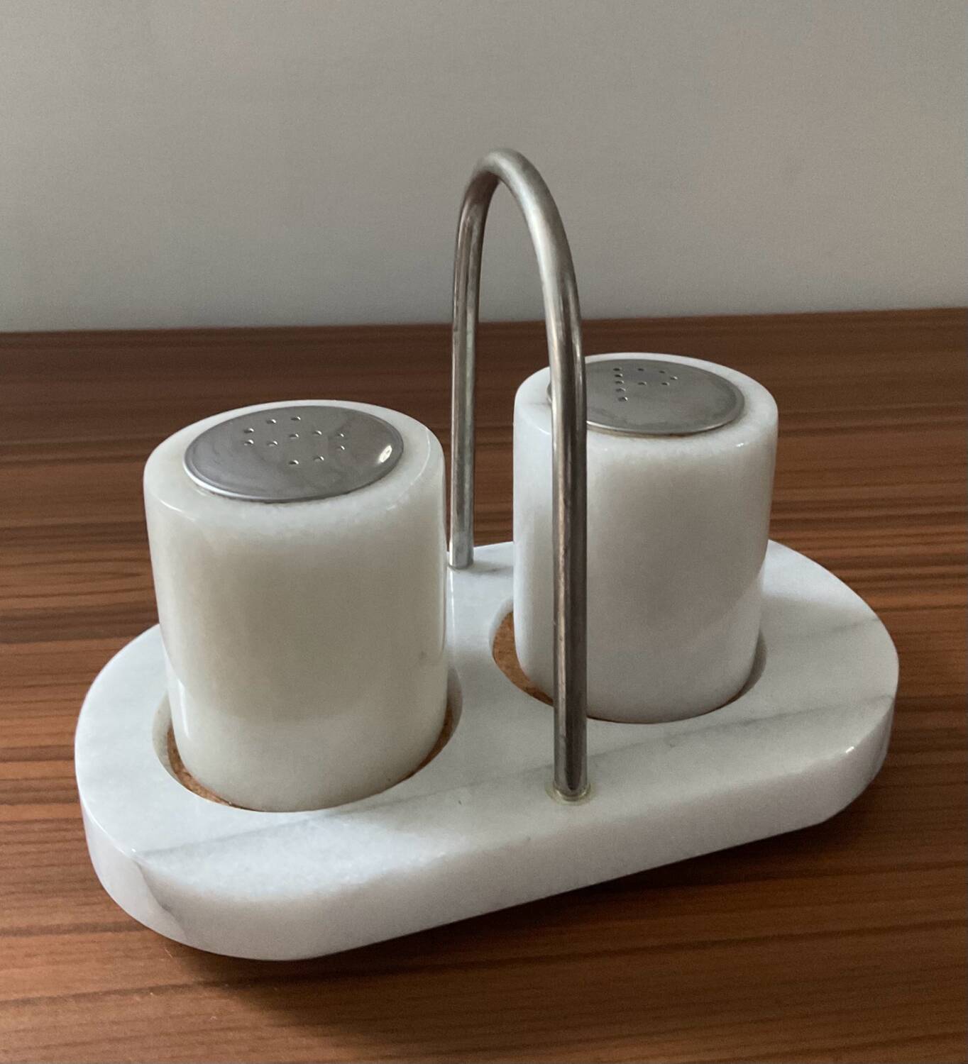 Vintage white marble salt and pepper shaker set