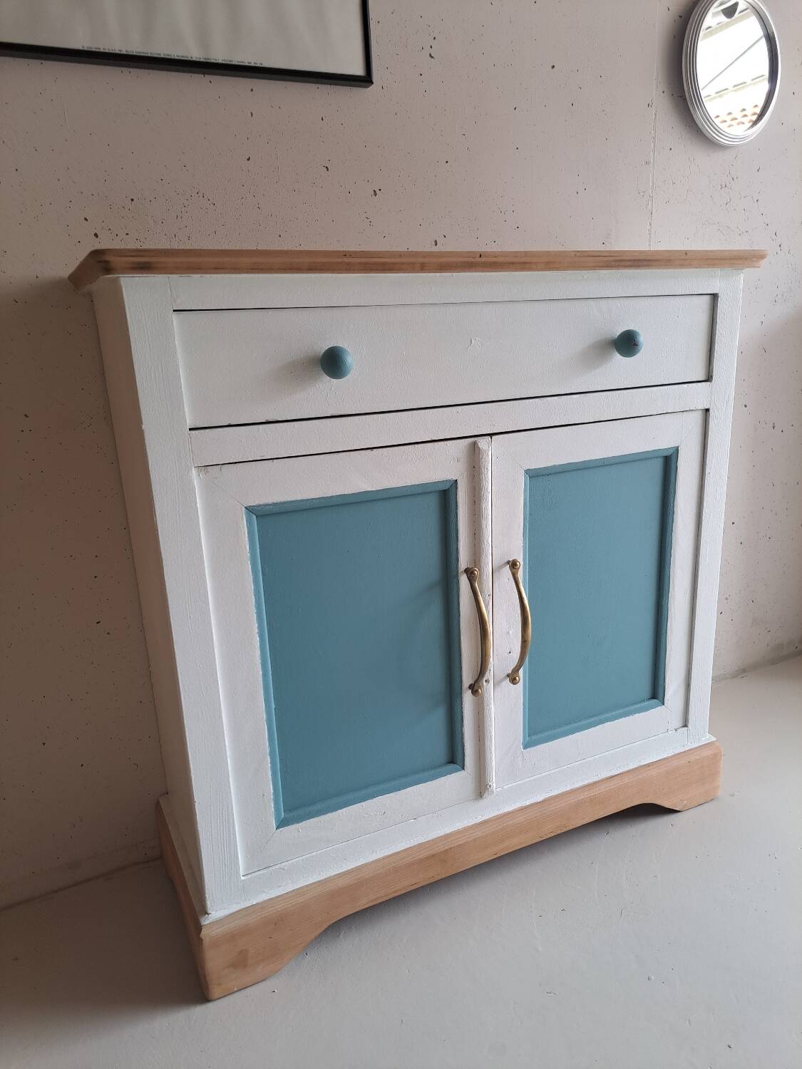 Small old sideboard painted blue and white