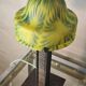 wrought and hammered iron lamp 1900 a30 with glass paste tulip, yellow and green 34x16