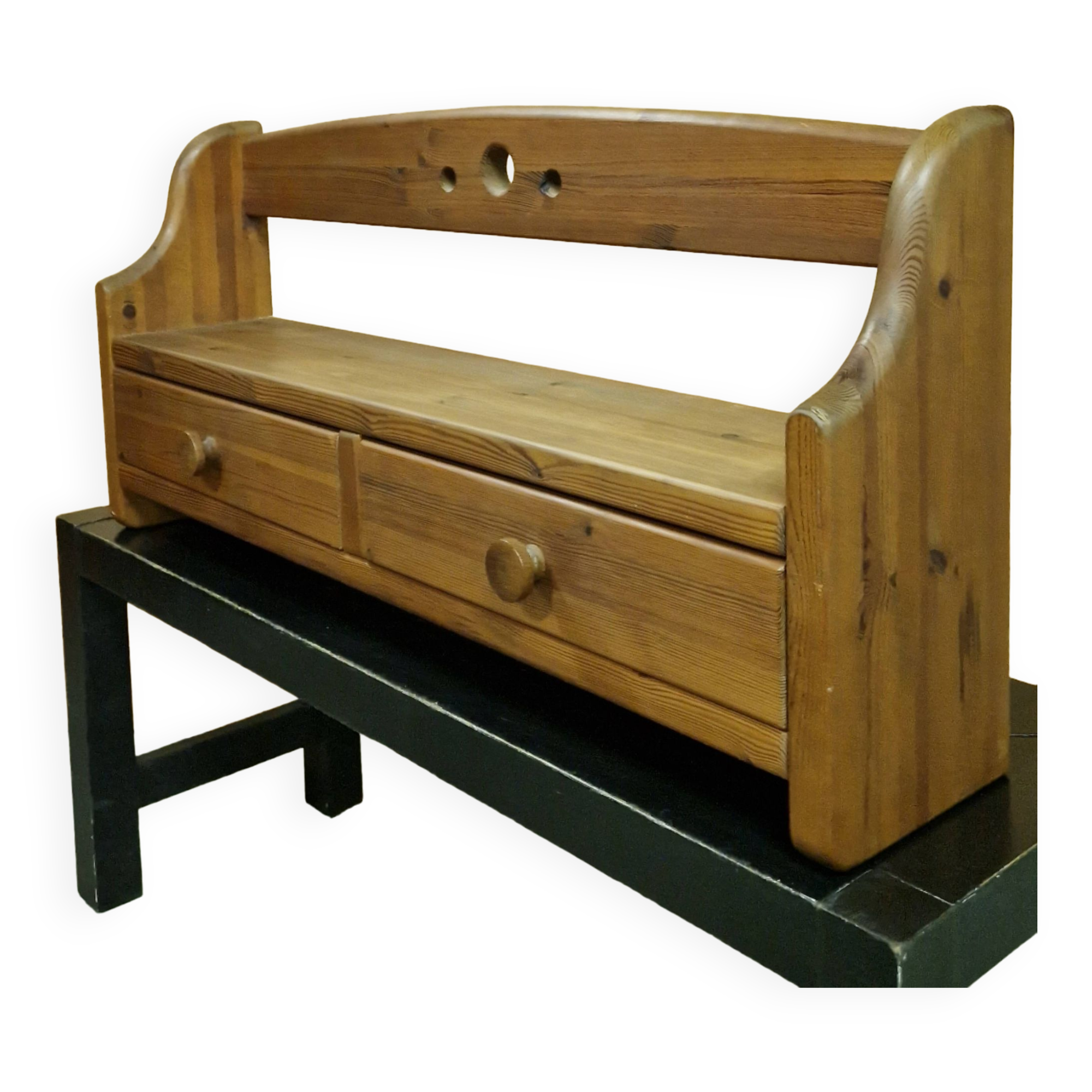 Brutalist solid pine wall mounted cabinet, Germany 1970s