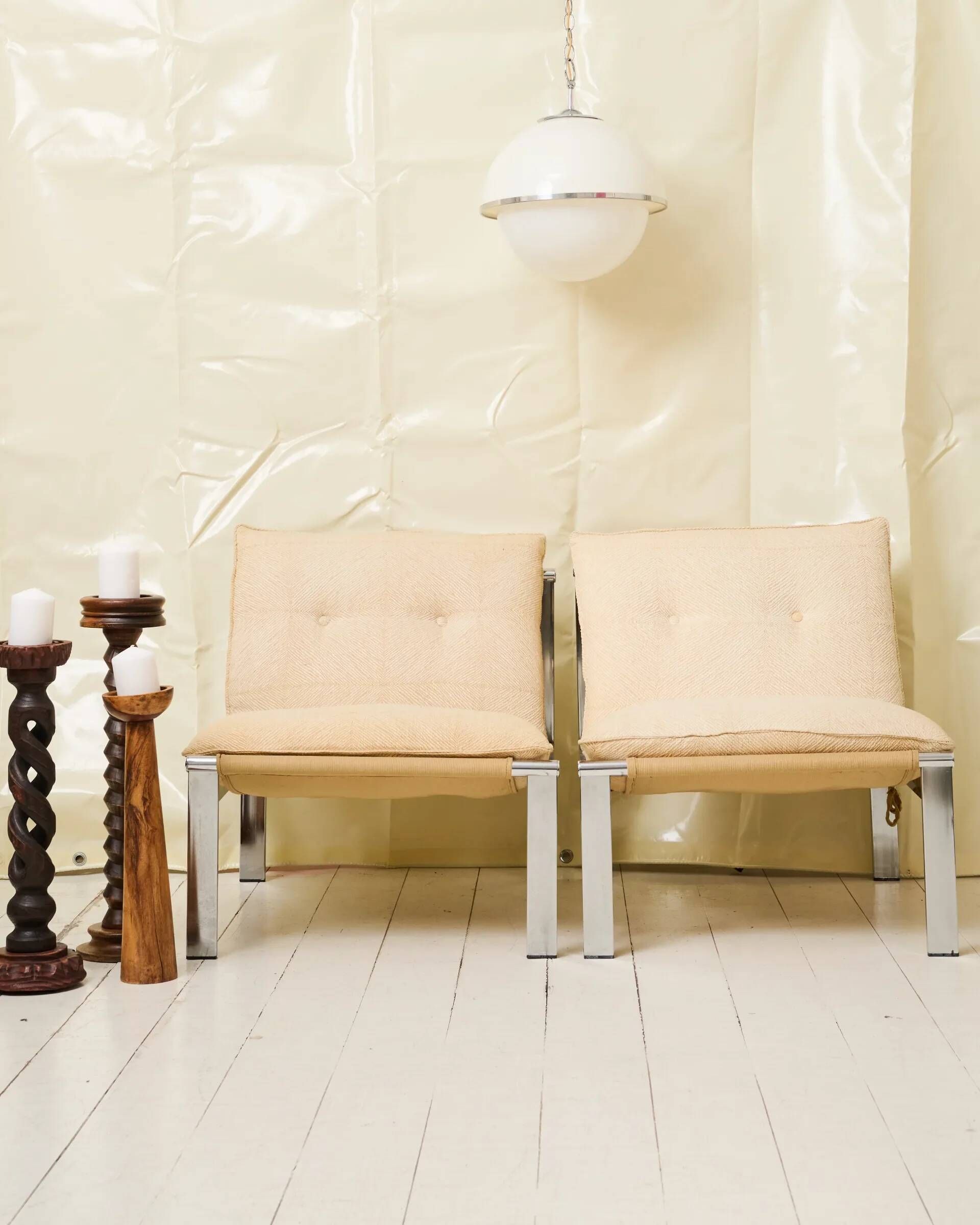 Beige armchair with chrome frame (1 of 2), Italy, 1980s