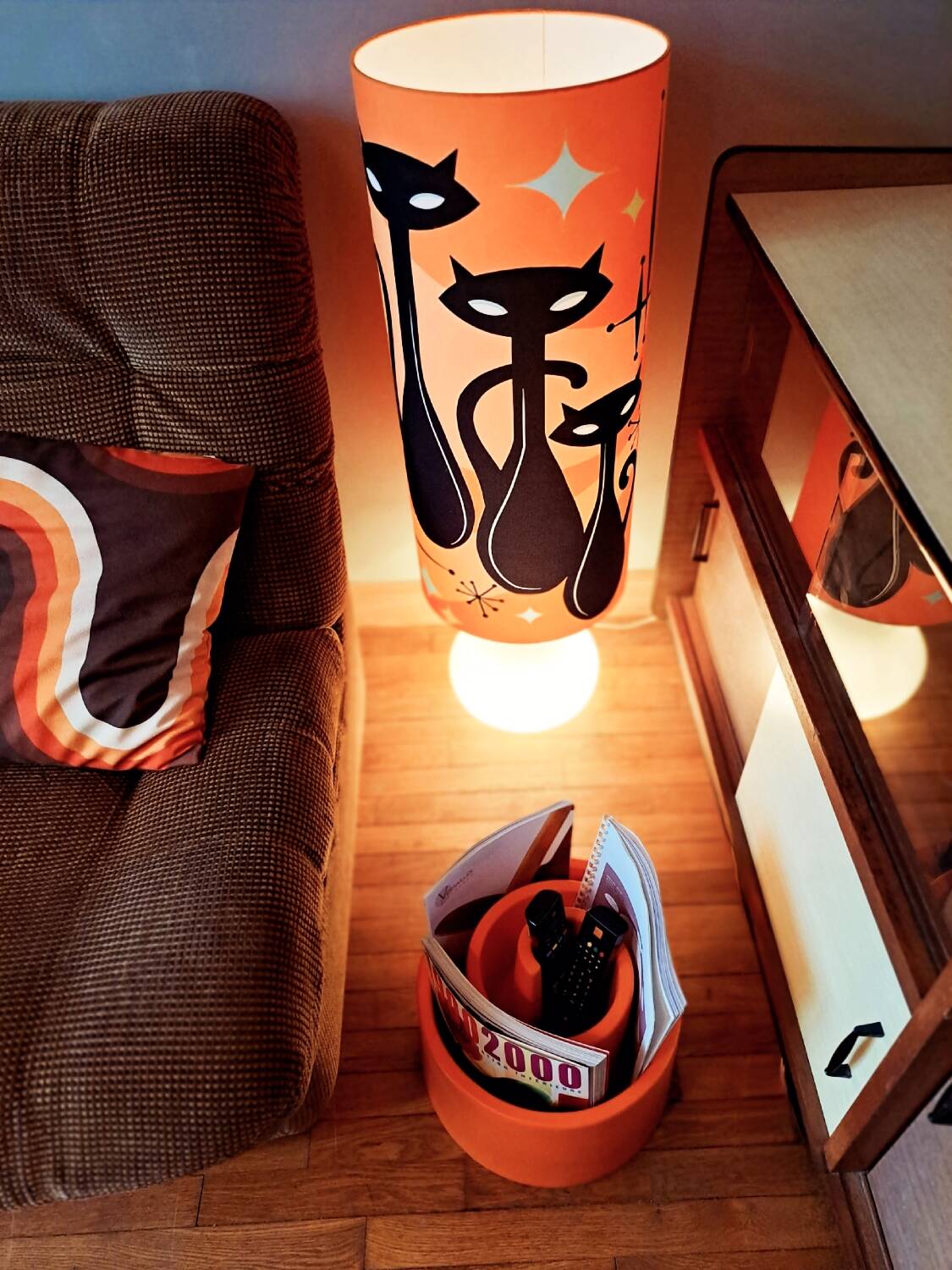Lampe de Sol XL ou à poser Opaline, double éclairages Seventies
