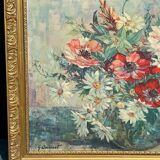 Tableau huile sur toile bouquet de fleurs g. danset