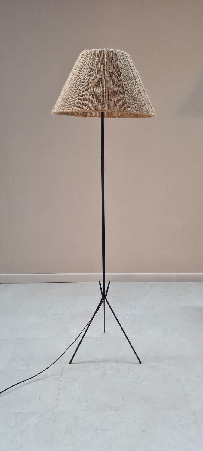 Wrought iron tripod floor lamp 1960