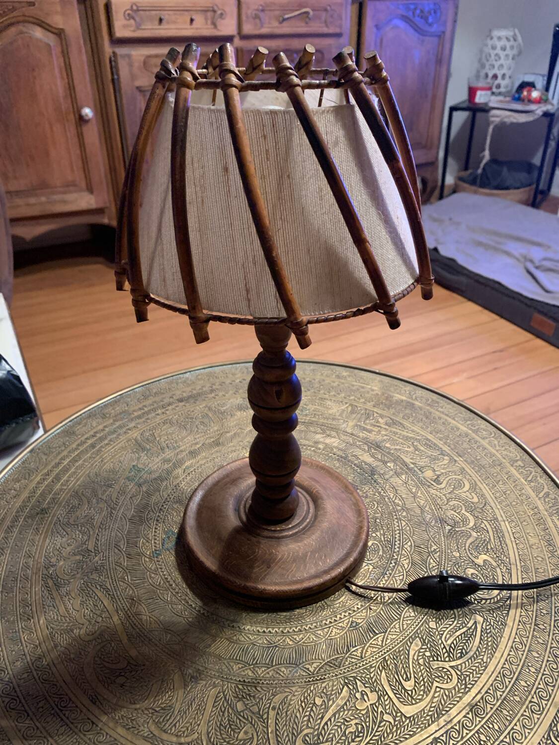 Antique wooden bedside lamp