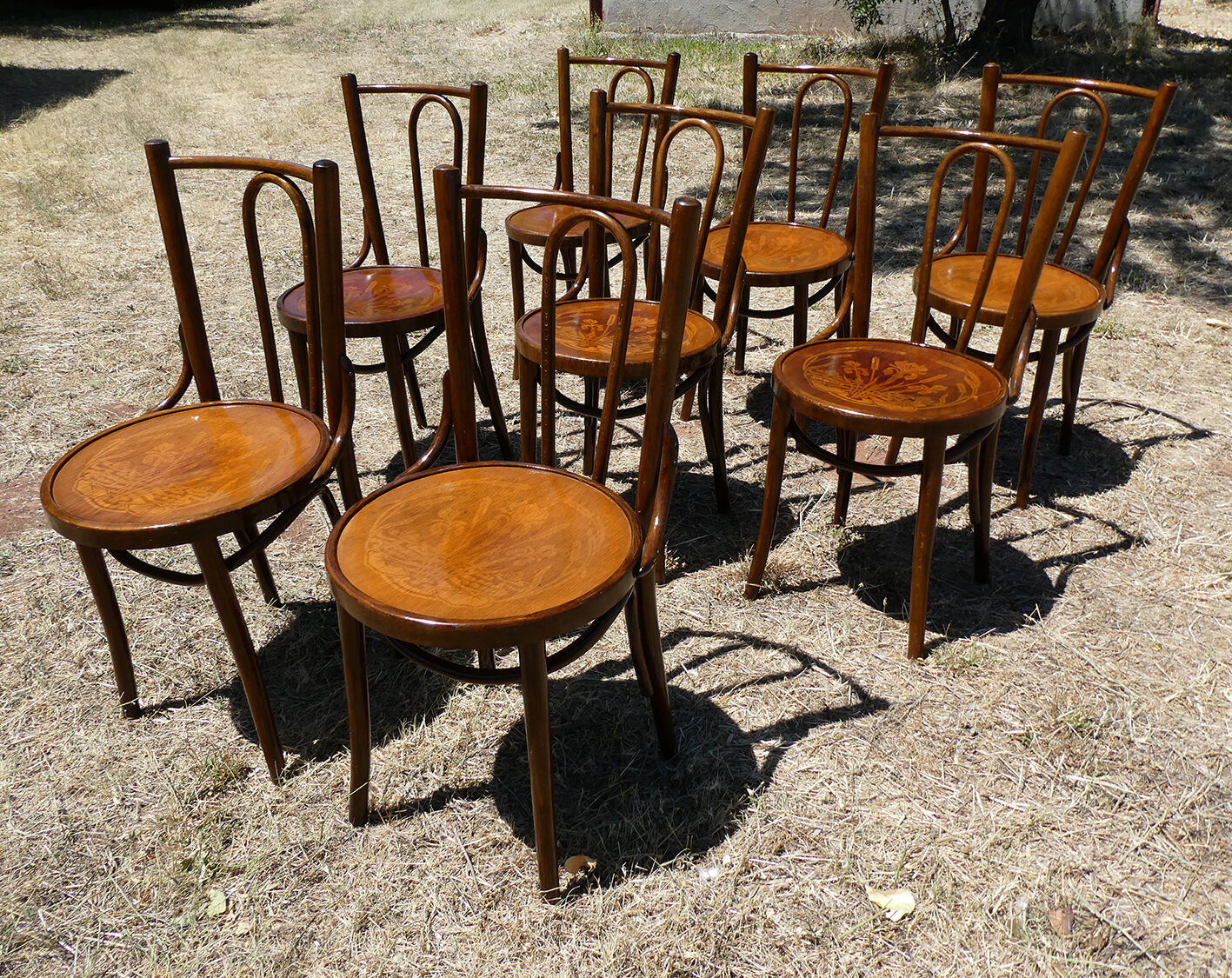 Lot of 8 Art Deco bistro chairs seated screen-printed