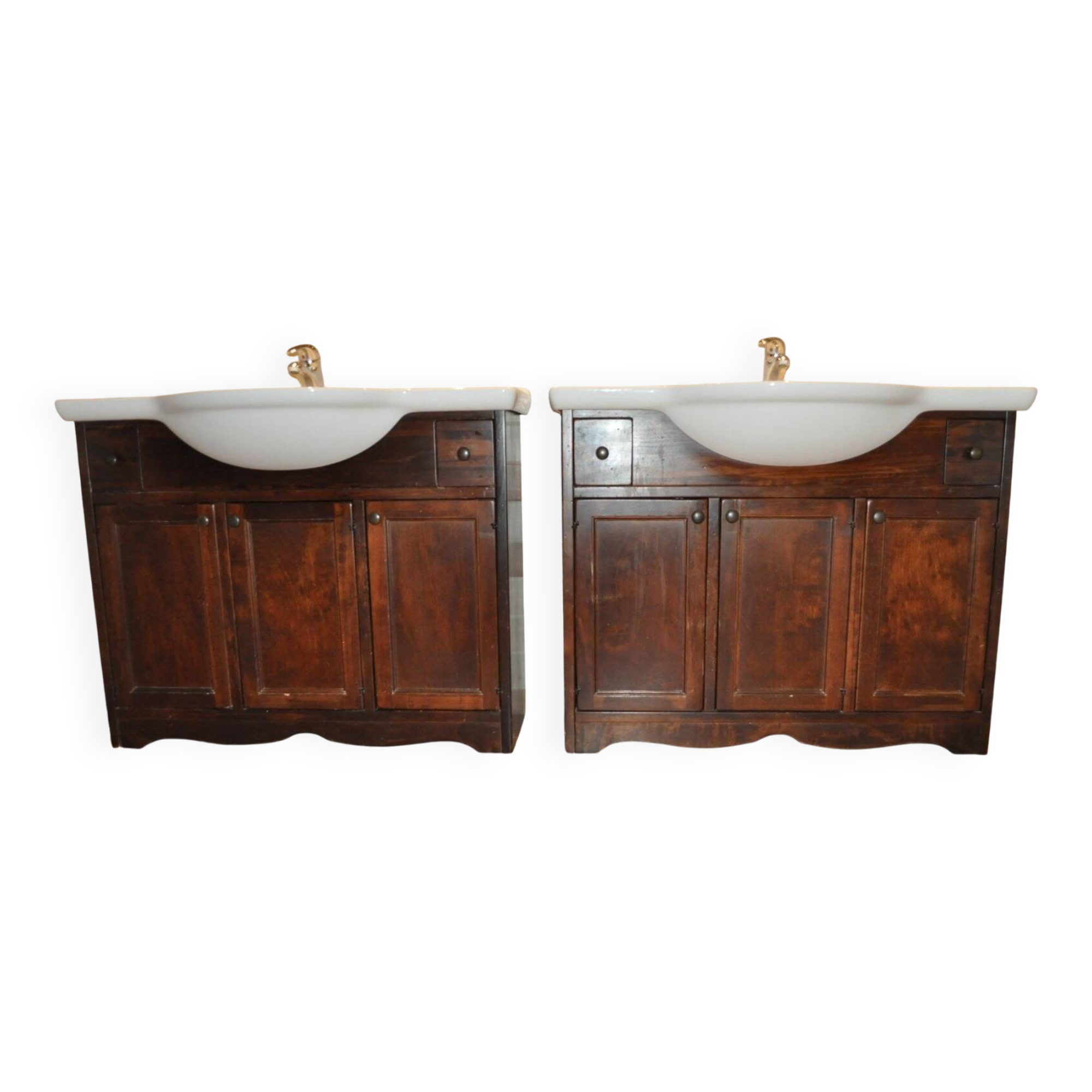 Vintage Poplar Wood Vanity Cabinet with Wash Basin, 1960s, Set of 2