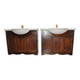 Vintage Poplar Wood Vanity Cabinet with Wash Basin, 1960s, Set of 2