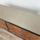 1950s six-drawer chest of drawers with glass top