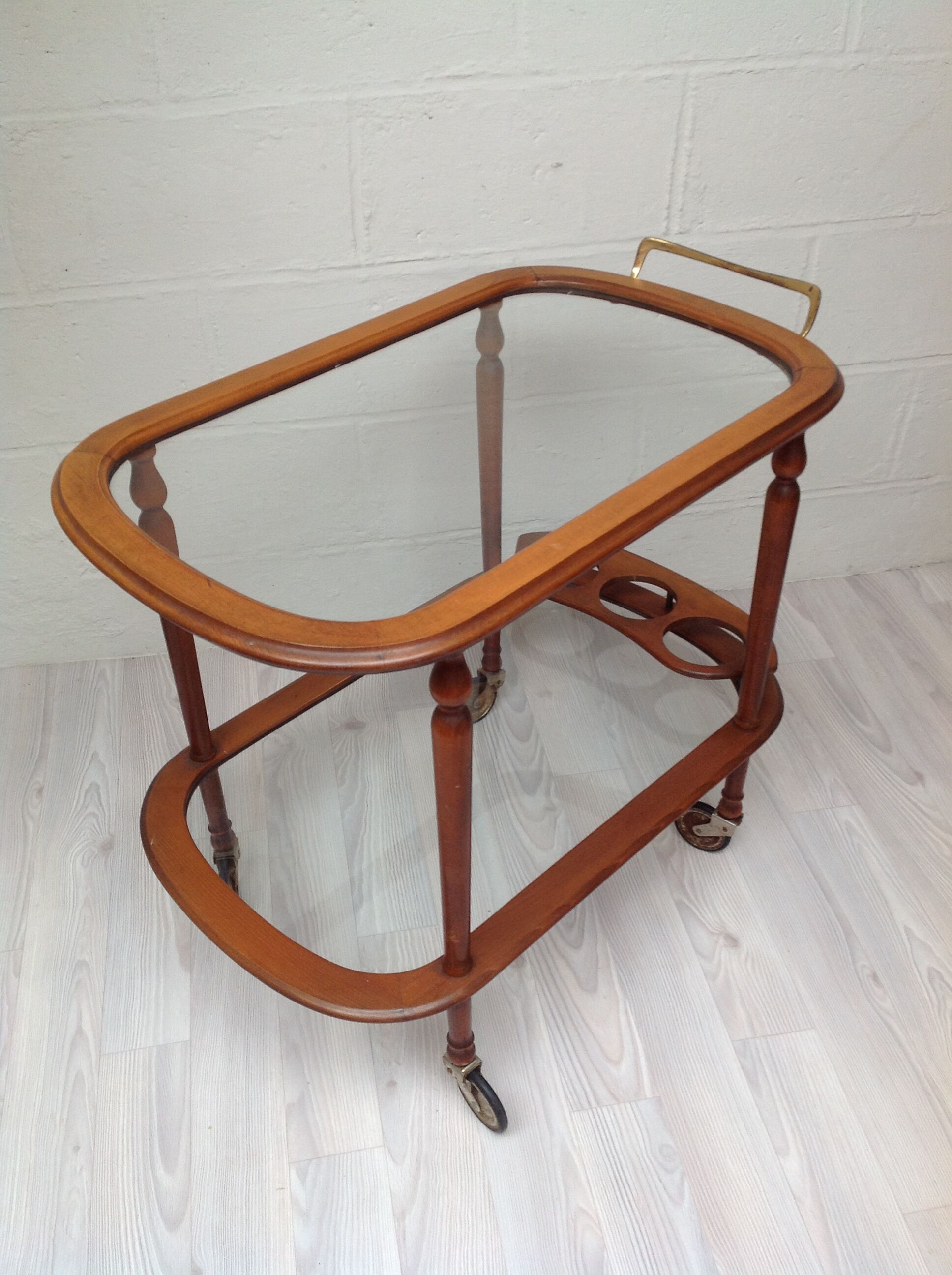 Scandinavian rolling service wood glass and brass