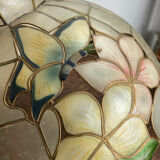 Pendant light, chandelier in mother-of-pearl and brass