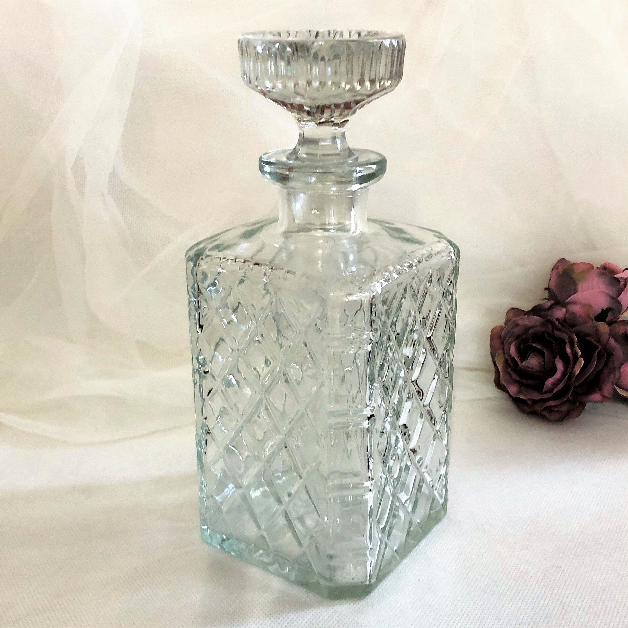 Old whisky or decant decanter textured crystal souflé in vintage checkerboard