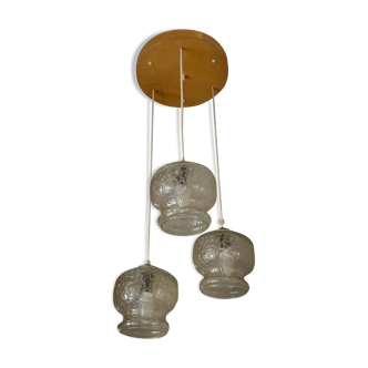 Suspension à trois globes en verre des années 1980